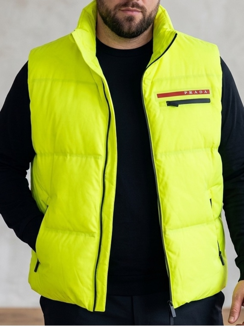 Prada Neon Lime Quilted Puffer Vest